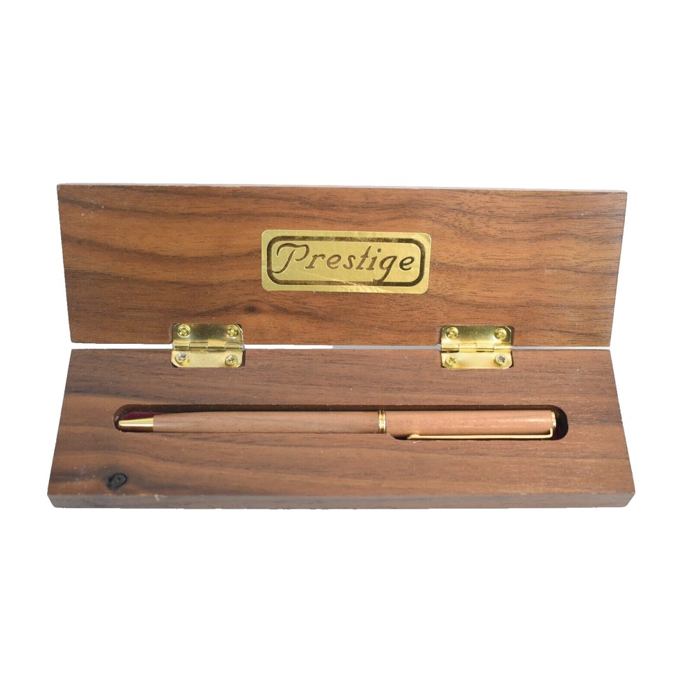 Prestige D'Elegance Walnut Wooden Pen Set with Matching Wood Case Gold Trim